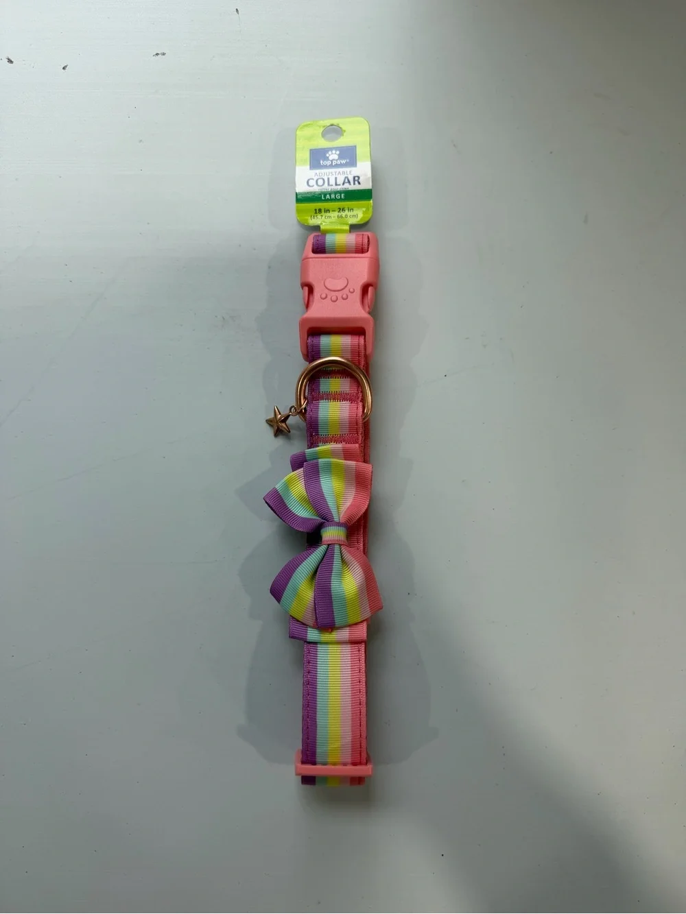 Dog Pink Rainbow Stripe Bow Collar with Star Charm